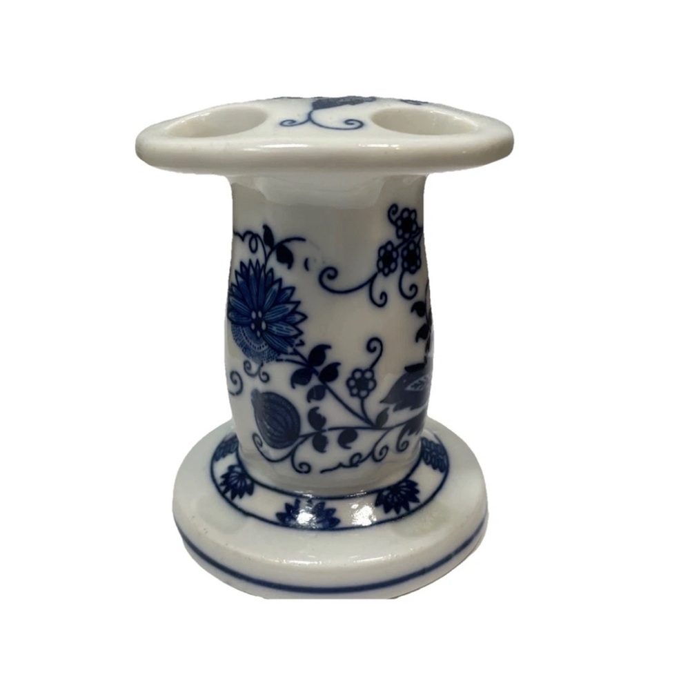 Vintage Porcelain Blue Onion Danube Tooth Brush Holder Japan - Picture 3 of 6